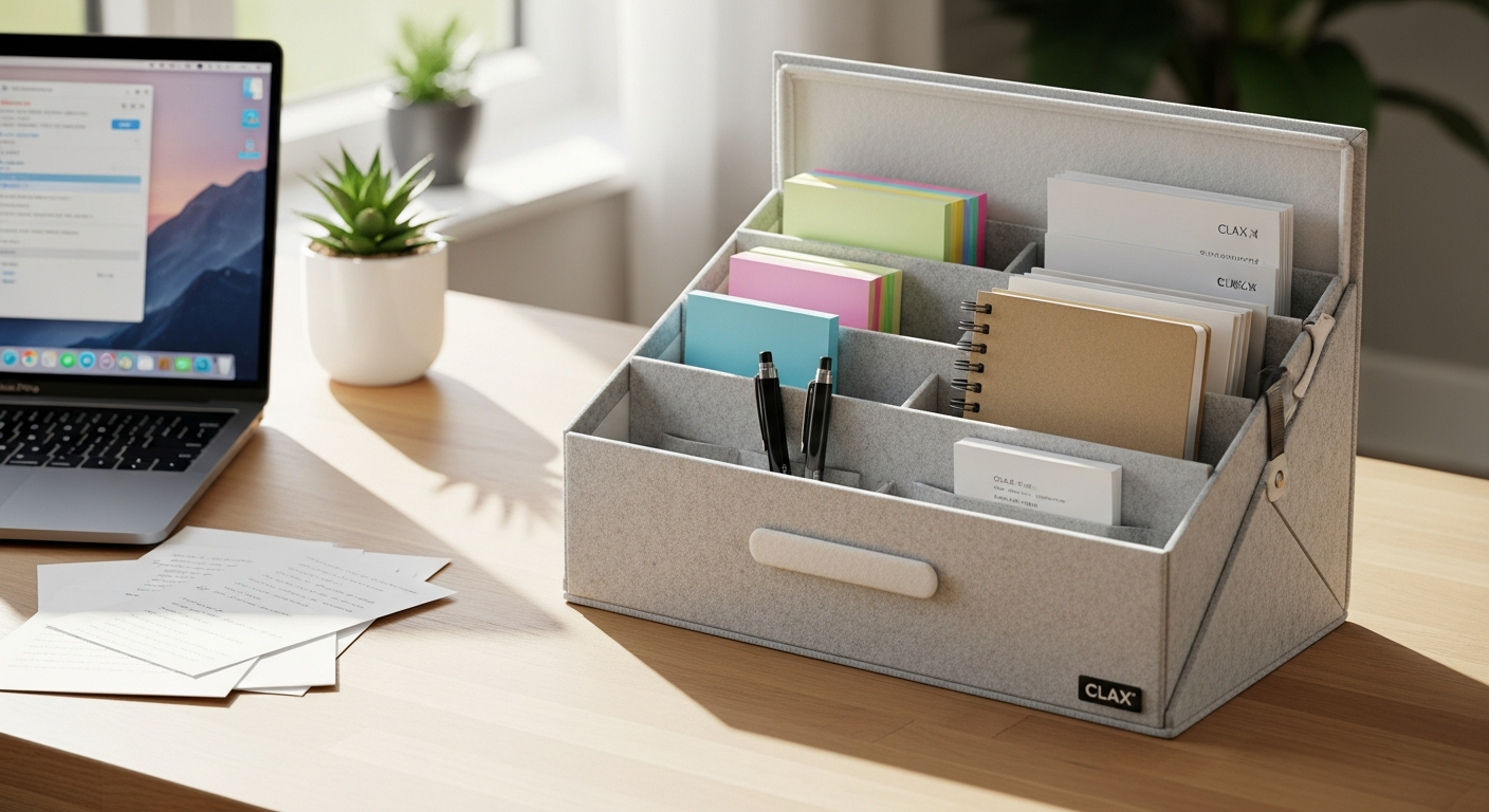 Kaiser Kraft CLAX grey folding storage box with handles displayed open and collapsed