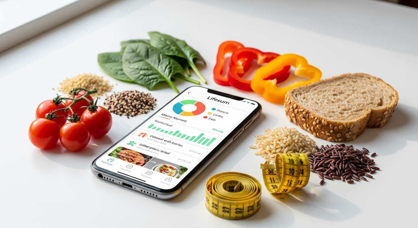 Lifesum Premium App Interface showing macro tracking, meal plans and habit monitoring features