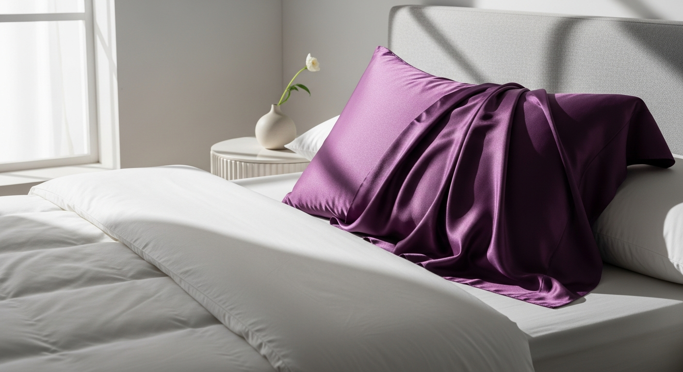 Lilysilk mulberry silk pillowcase in teal color displayed on white pillow