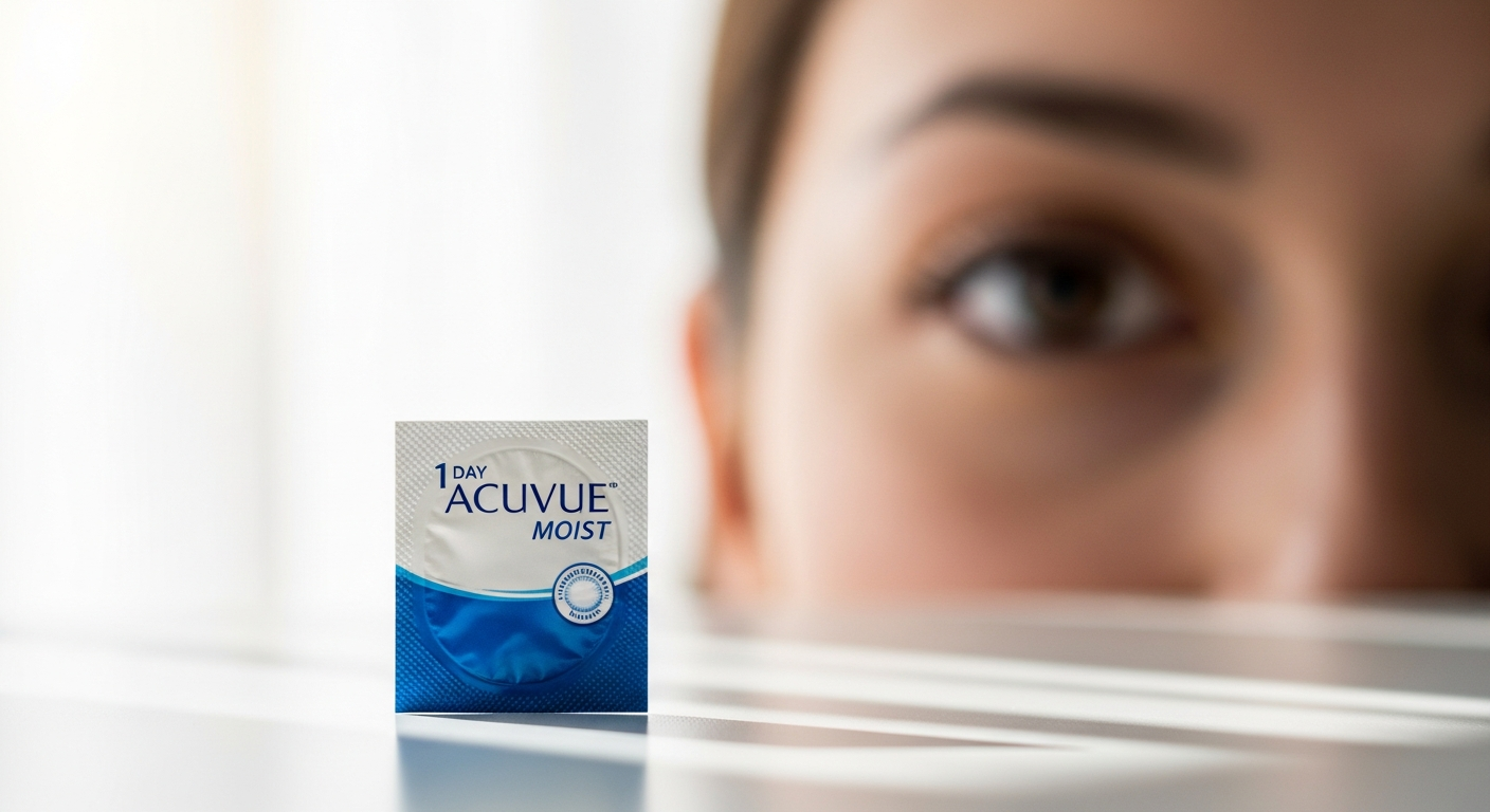 1 Day Acuvue Moist daily contact lenses in packaging with moisture technology