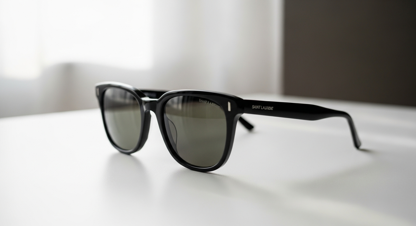 Close-up of authentic Saint Laurent SL 276 MICA sunglasses showing frame details and logo