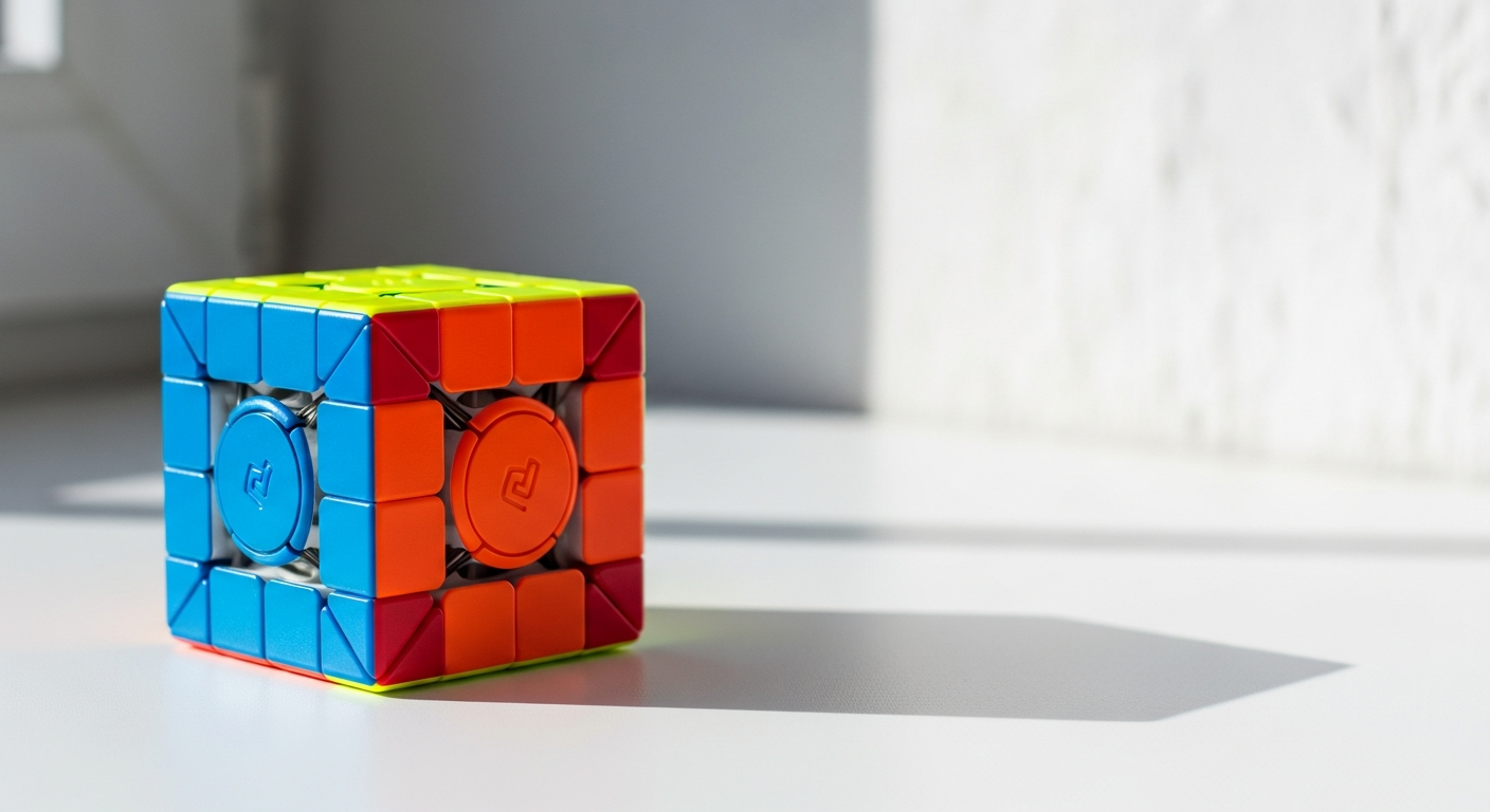 MoYu WeiLong V10 3x3 magnetic speedcube with stickerless finish displayed on dark background