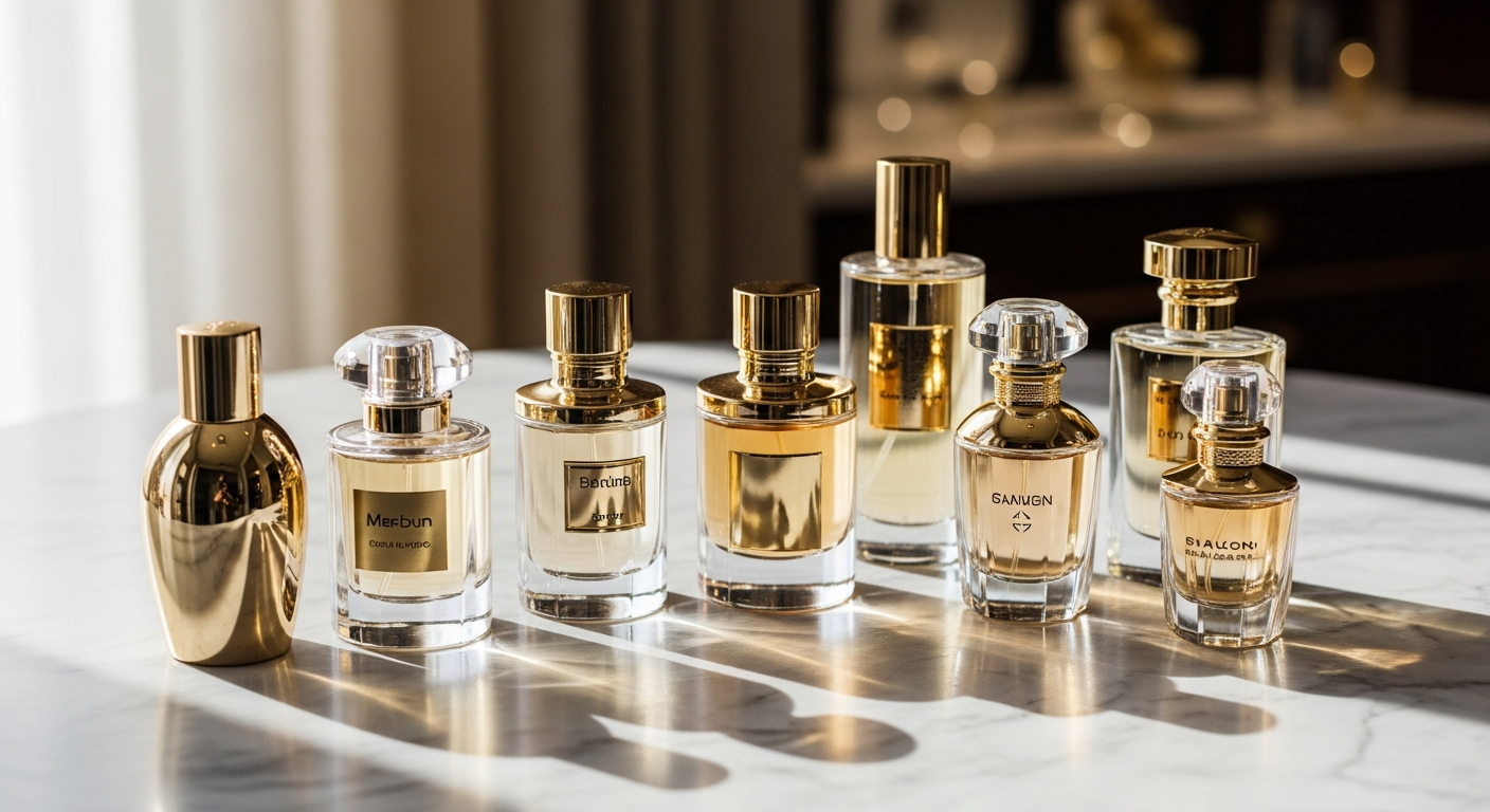 Luxury designer fragrances displayed on elegant shelves at Marisa Profumerie