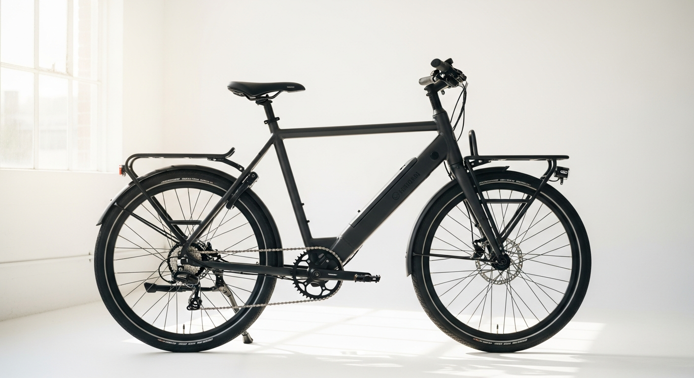 Modmo Saigon S urban e-bike with modular mounting system and accessories displayed