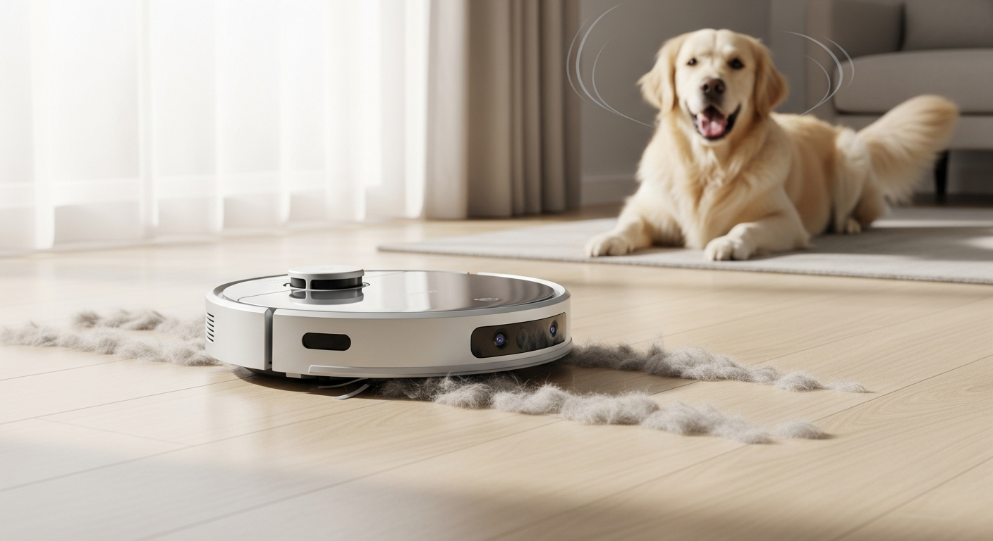 Narwal Freo X Ultra robot vacuum with floating brush technology cleaning pet hair