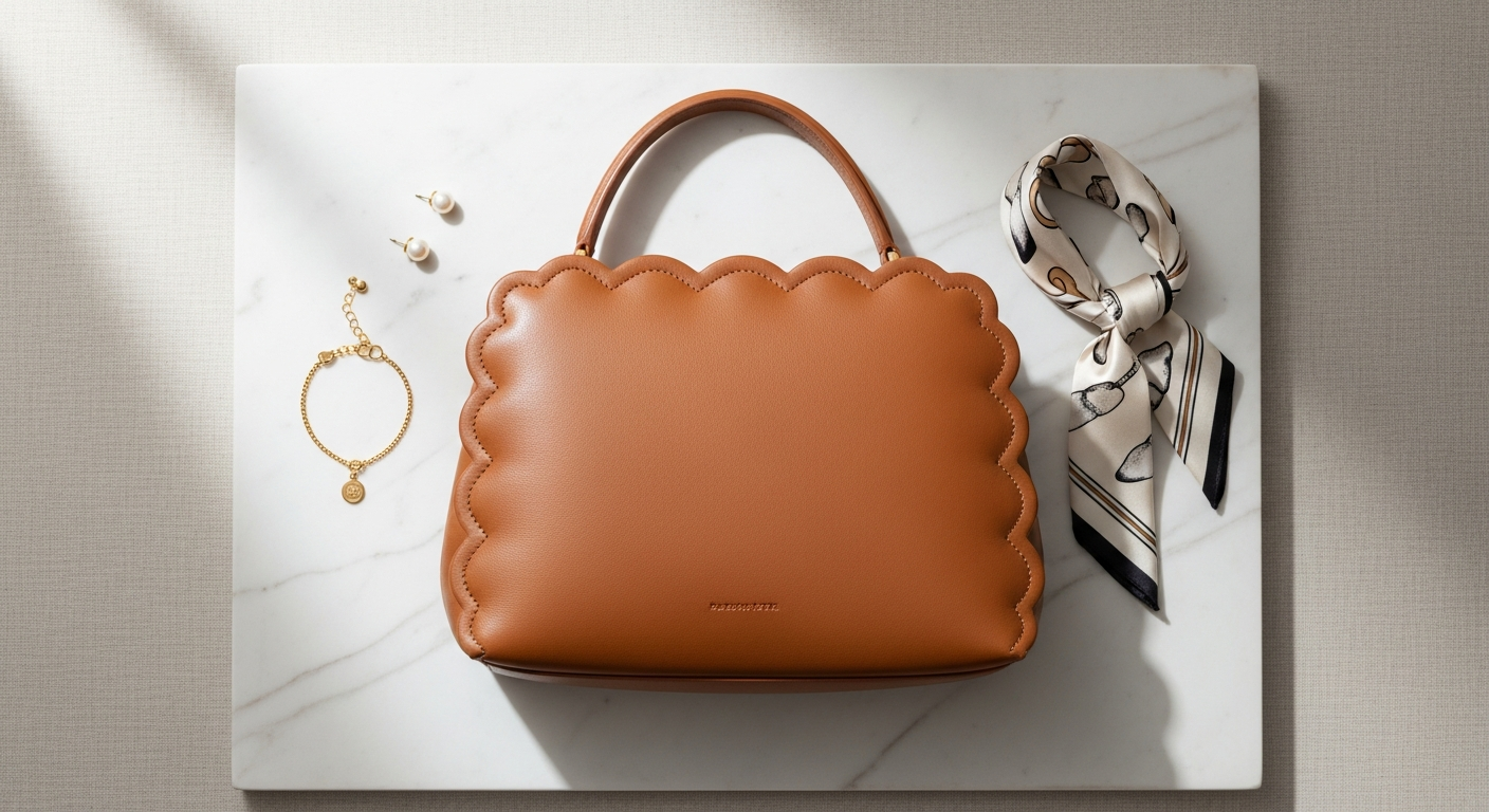 Noirgaze Scallop Calf Leather Bag in sculptural design with polished lock mechanism