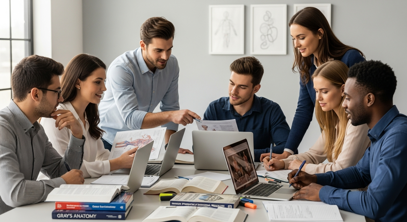 Medical professionals studying with Peer4Med SSM exam preparation platform on computer