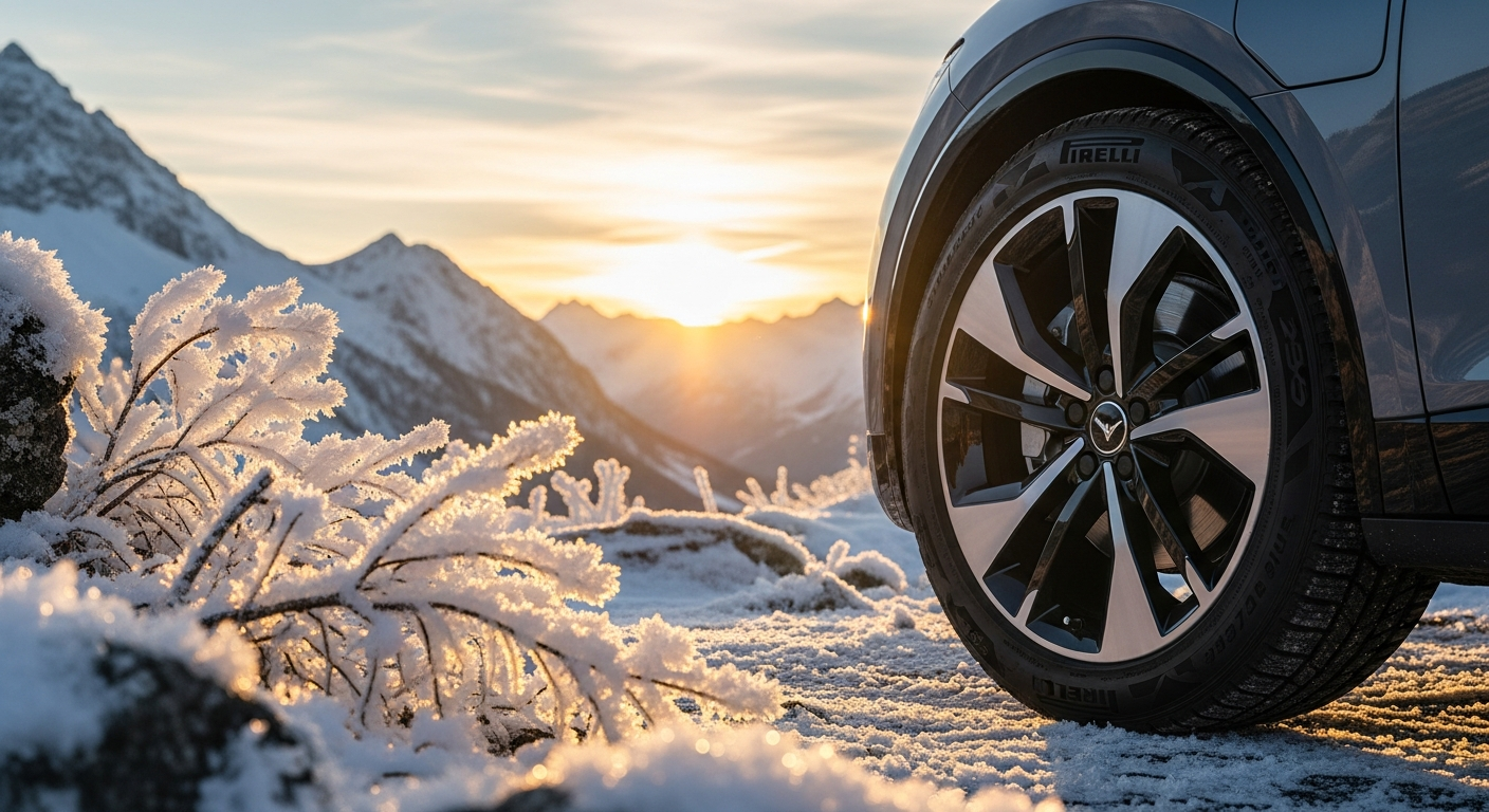 Pirelli Winter SottoZero 3 Elect tire displayed on snowy winter road surface