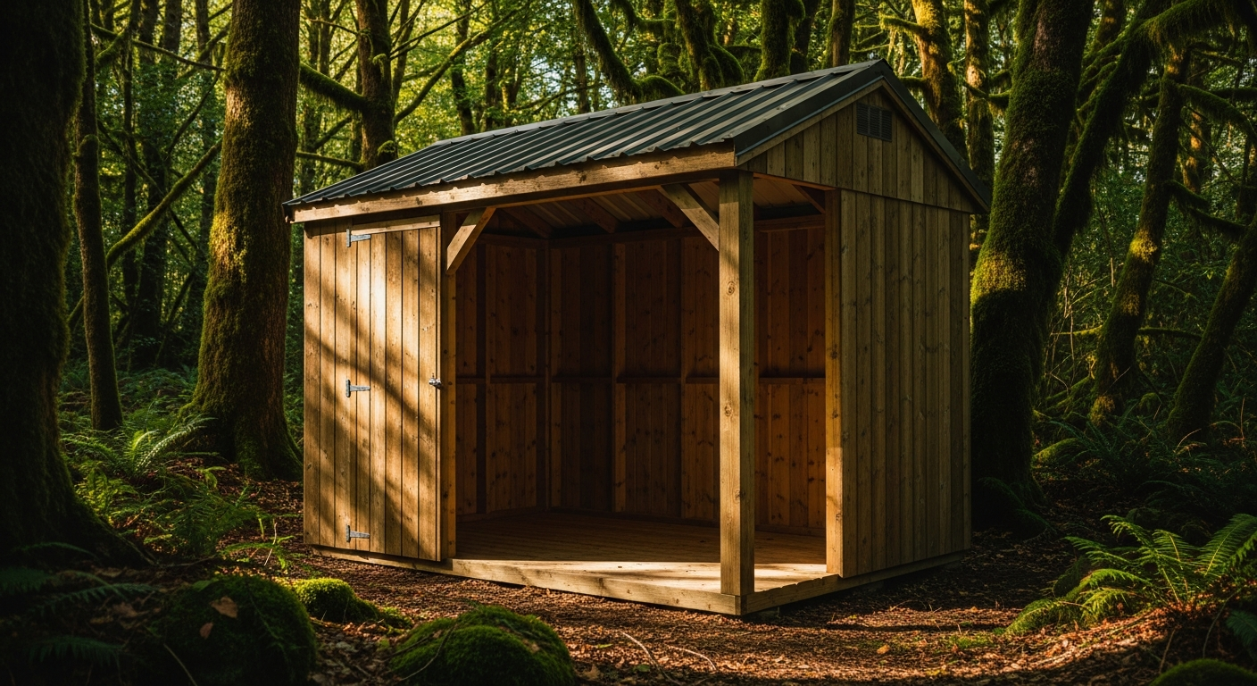 Forest 4Life Pressure Treated Apex Wooden Shed in garden setting with tools
