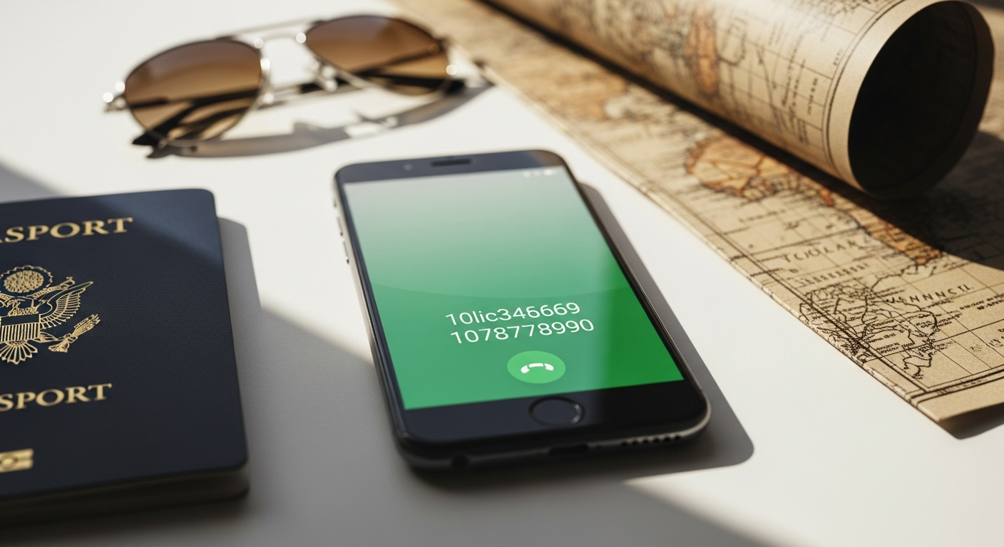 Sim Local eSIM card displayed with smartphone showing global connectivity map