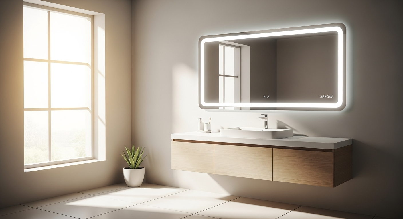 SIRHONA LED bathroom mirror with anti-fog technology and integrated lighting fixture