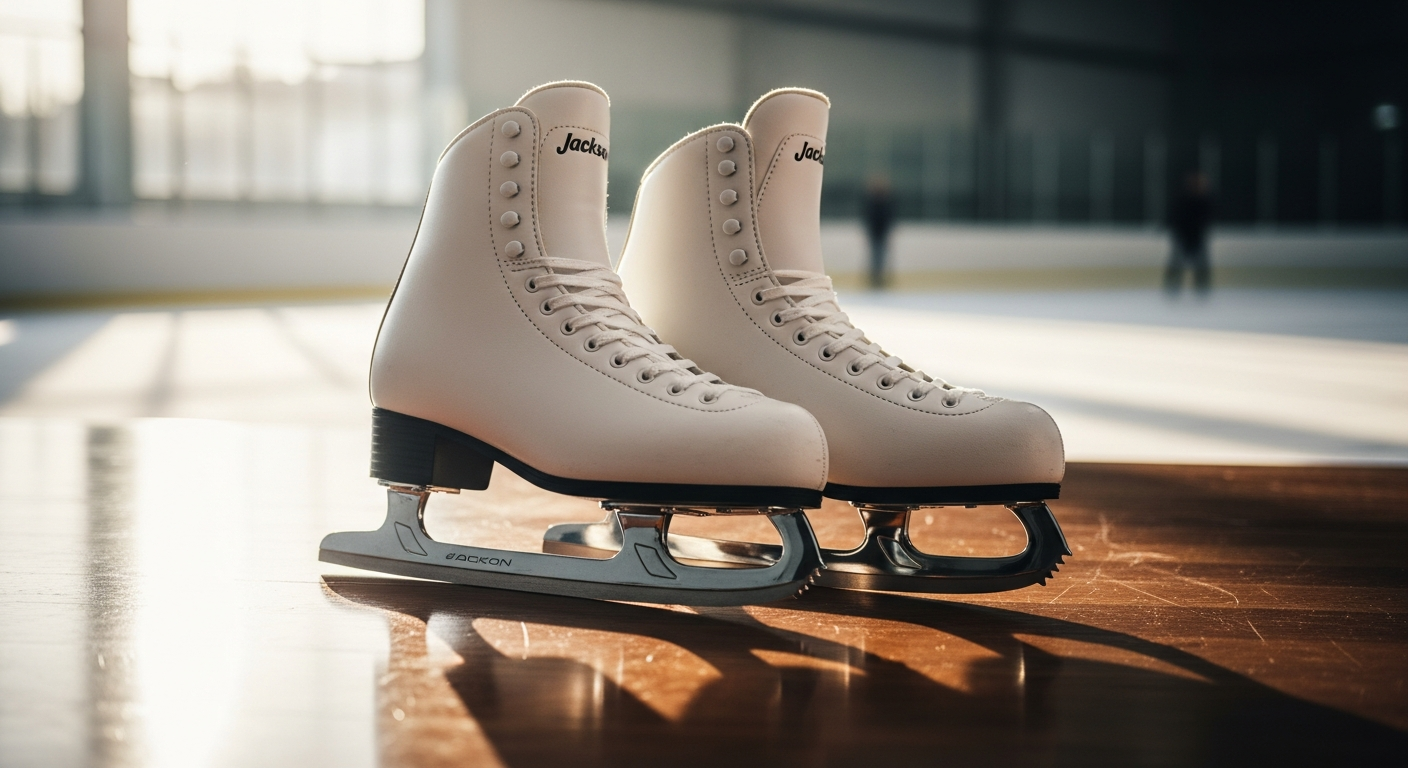 Jackson Ultima Freestyle Fusion figure skating skates displayed with Mark II blades