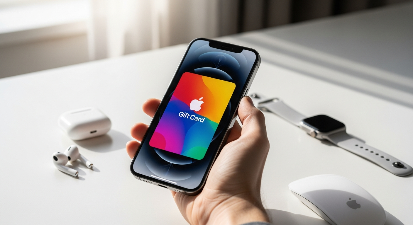 Apple Gift Card digital code displayed on smartphone screen with Apple logo