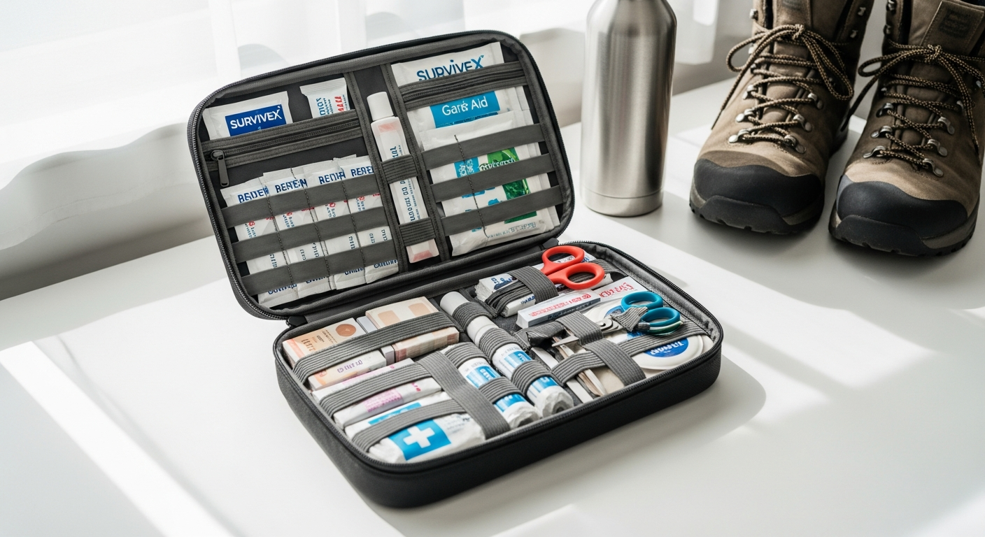 Professional emergency first aid kit with organized compartments and medical supplies