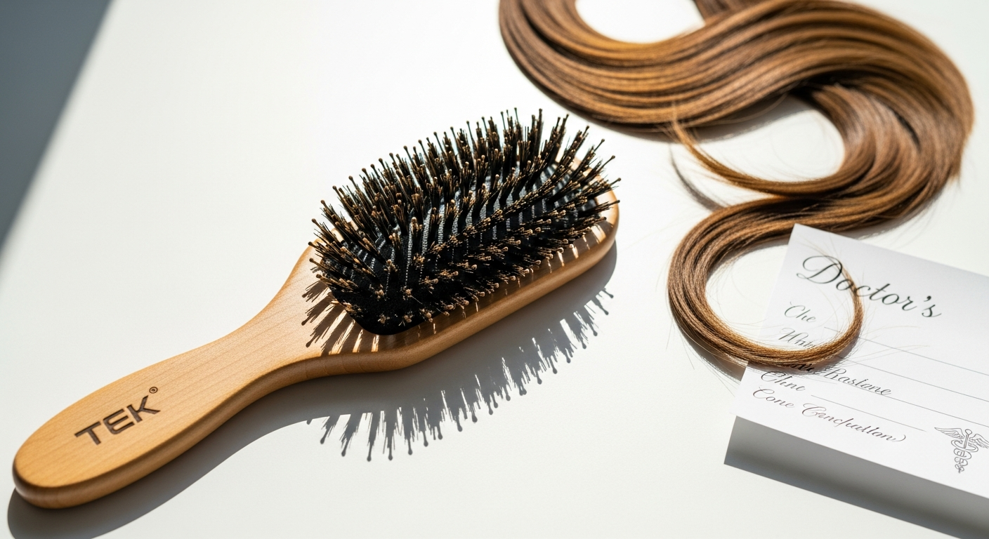 Tek US wooden paddle hairbrush with natural bristles and Italian craftsmanship displayed