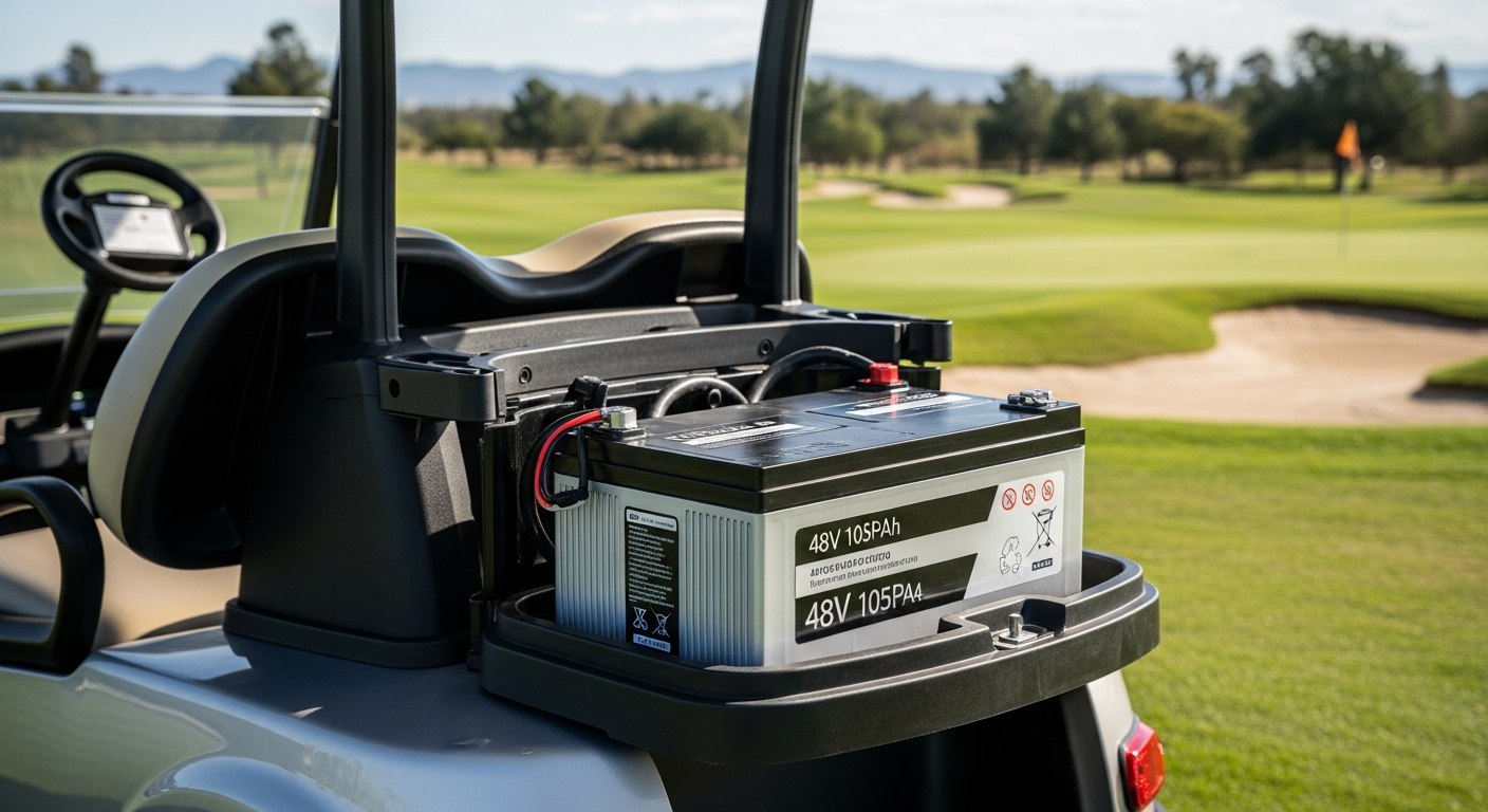 Vatrer 48V 105Ah LiFePO4 golf cart battery with touchscreen display