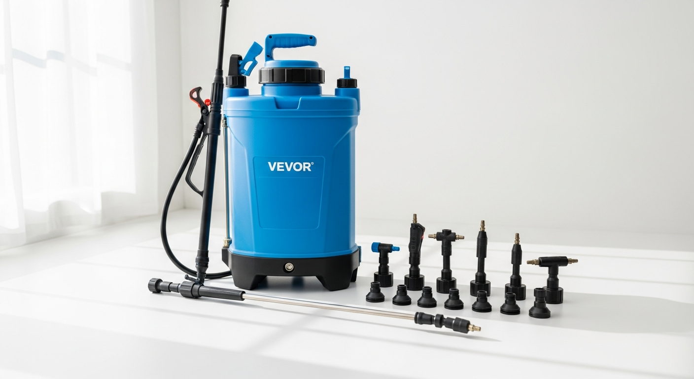 VEVOR 4-gallon battery backpack sprayer with interchangeable nozzles and pressure gauge