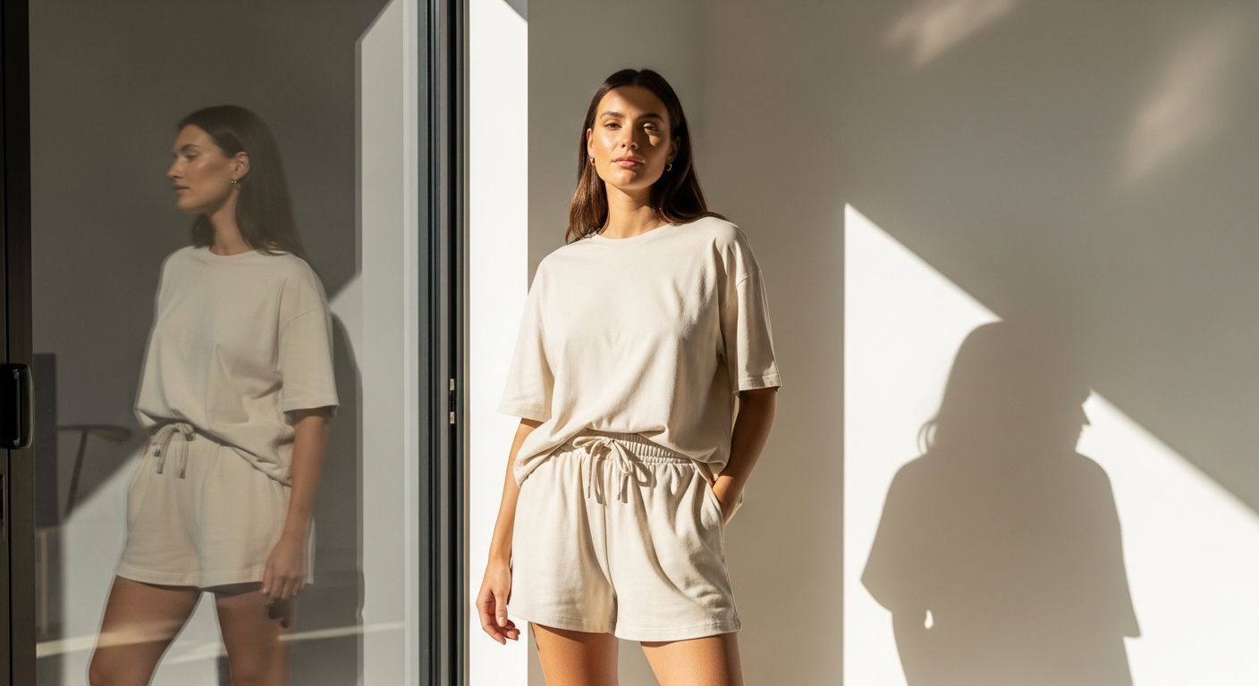 Women wearing oversized t-shirt and wide-leg trousers casual set