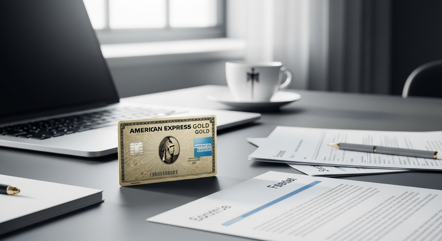 American Express Business Gold Card displayed with German freelancer workspace and business documents