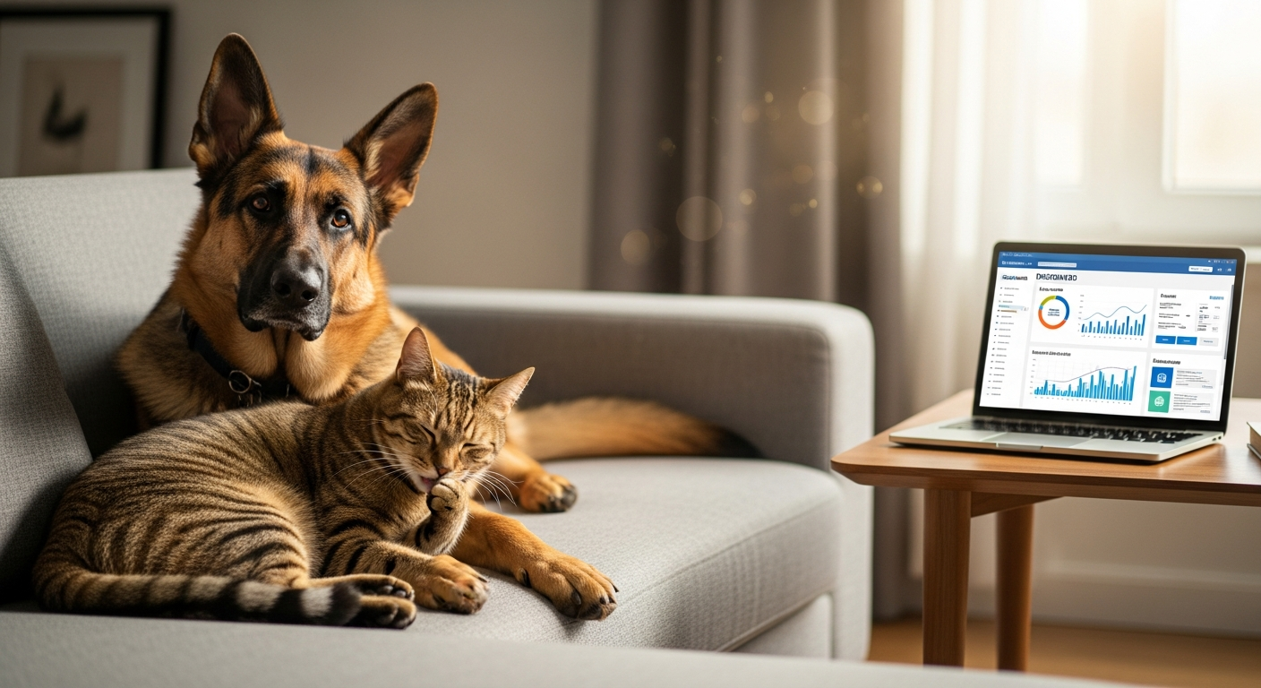 Andsafe digital insurance platform interface showing pet health coverage options and claims dashboard
