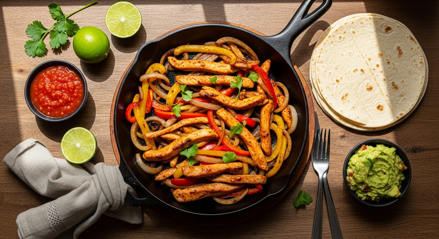 Gousto Sweet 'N' Smoky BBQ Chicken Fajitas meal kit with fresh ingredients and recipe card