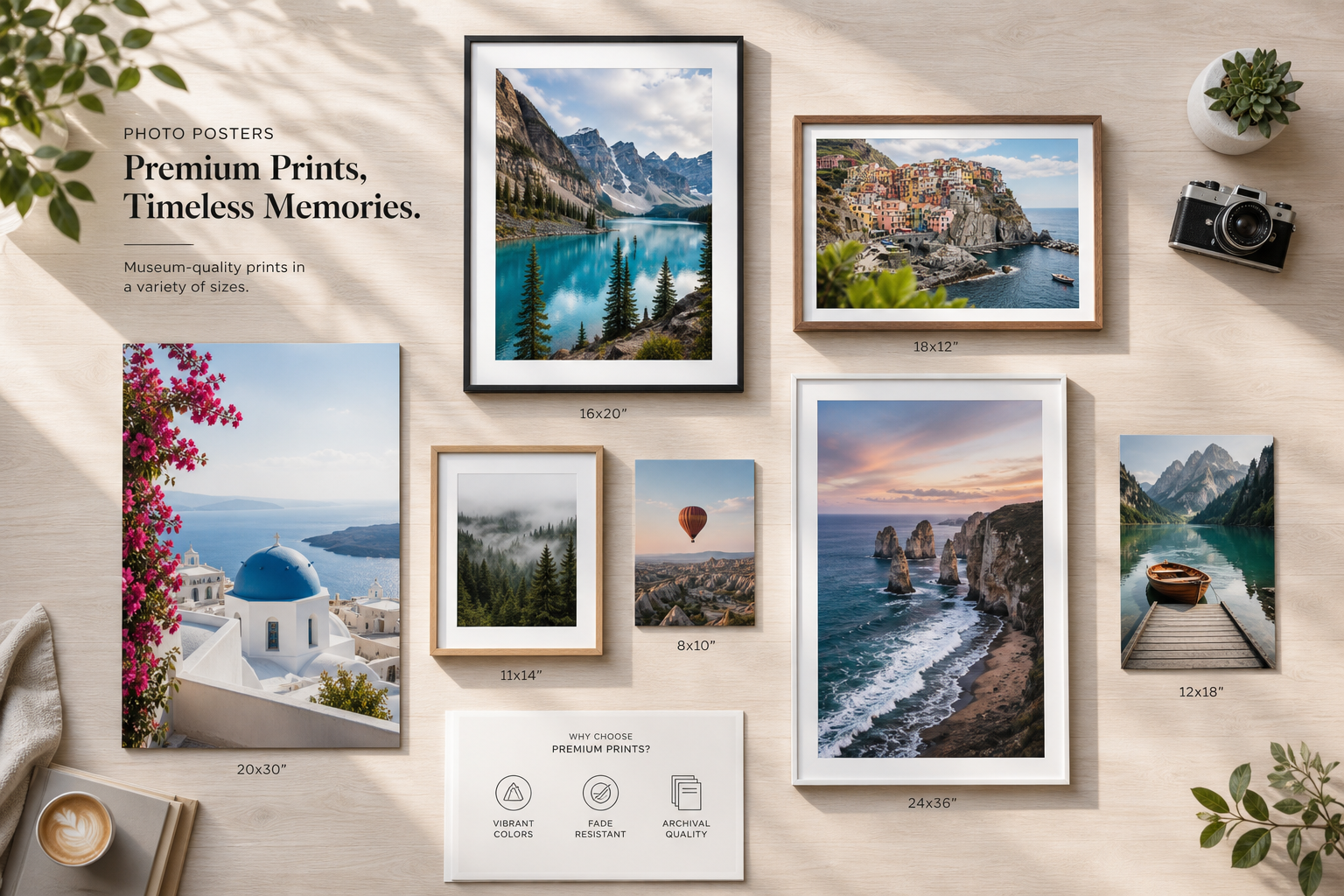Custom photo poster print displayed on bedroom wall showing personalized family memories